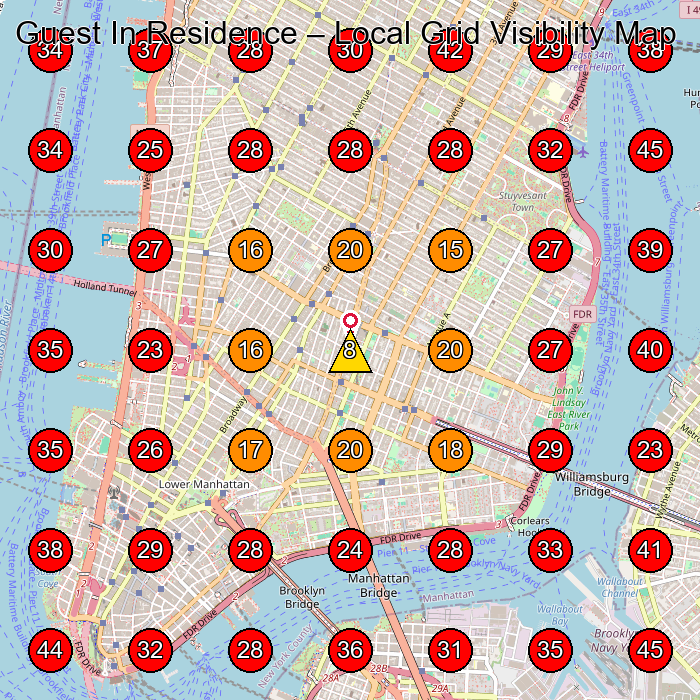 Guest In Residence GeoGrid visibility map for Shoe Store in New York